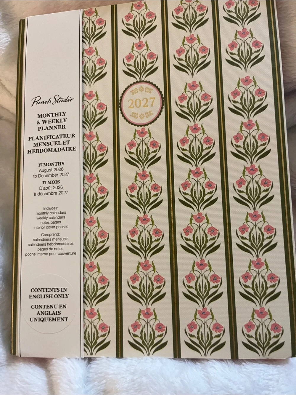 Punch Studio Floral Stripe 2027 Planner — Pink, Green & Cream